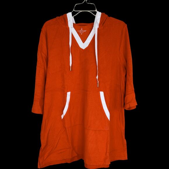 Cuddl Duds Sun Terry Hooded Tunic Spicy Orange Medium 3/4 Sleeve NWOT Pocket - Picture 10 of 13